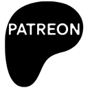 Logo noir Patreon en forme de bulle organique avec le mot "PATREON" en lettres blanches, utilisé pour présenter l’abonnement payant au podcast gay de Simon Debellevoix.