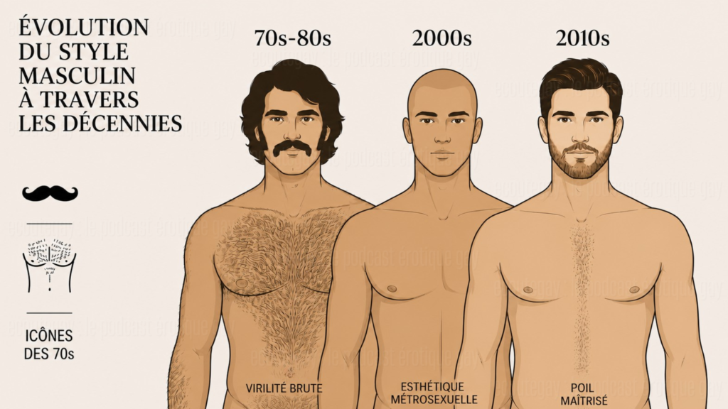 Évolution de la pilosité masculine dans la communauté gay, des torses poilus des années 70-80 au style rasé des années 2000 et au poil maîtrisé des années 2010