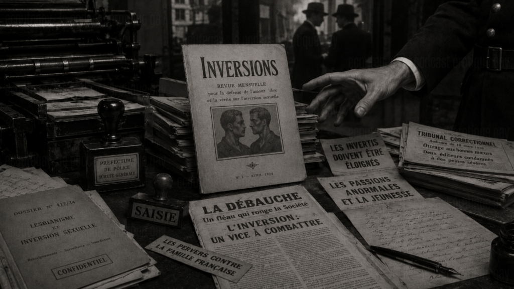 Revue Inversions en 1924, ancêtre des magazines gays en France, confrontée à la censure, aux saisies policières et à l’homophobie