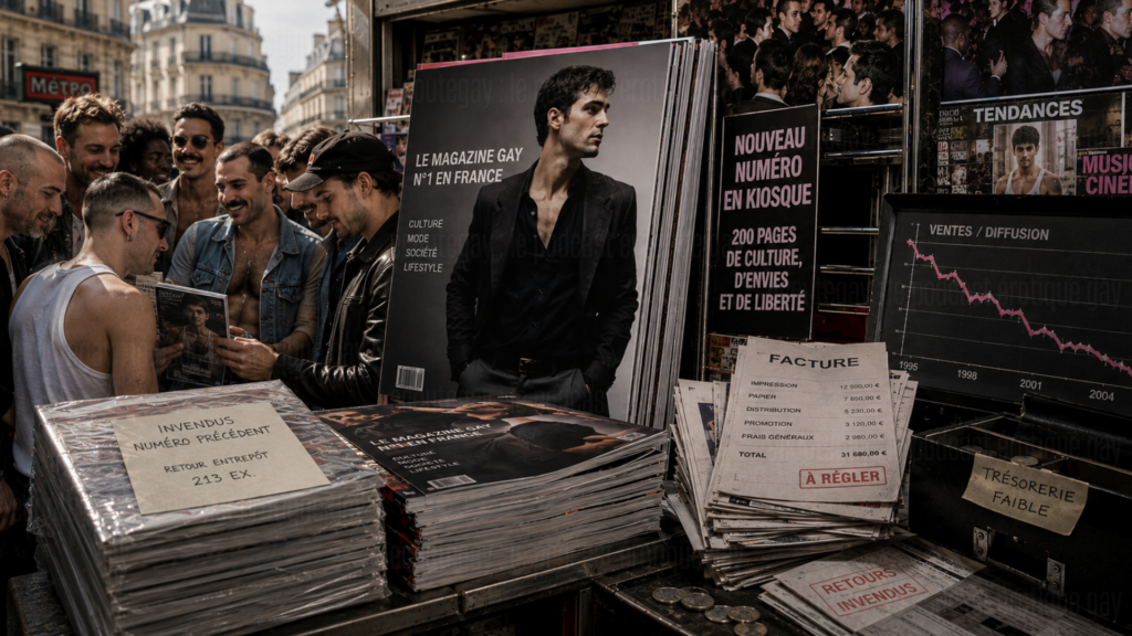 Magazines gays en kiosque confrontés à la baisse des ventes, aux invendus et aux difficultés économiques de la presse gay